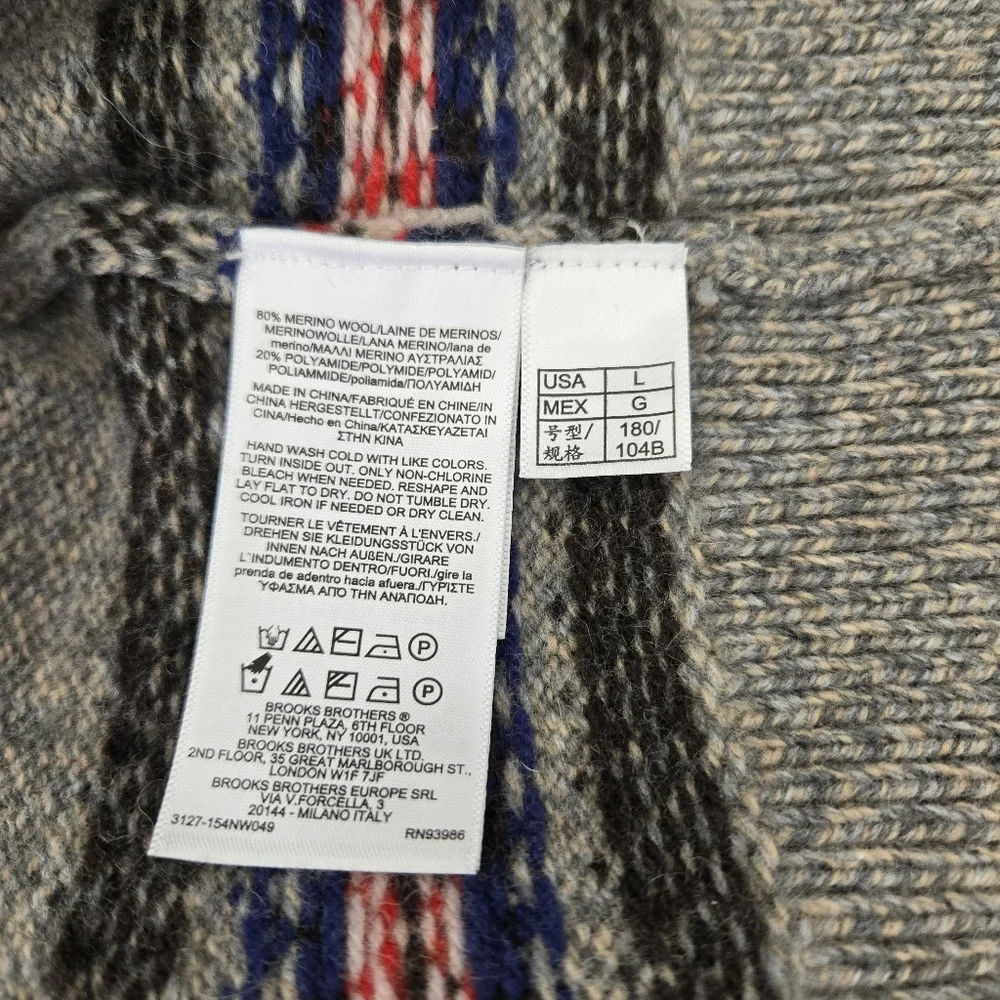 Brooks Brothers Sweater Mens Large Gray Merino Wool Blend Knit Crew Neck Grandpa